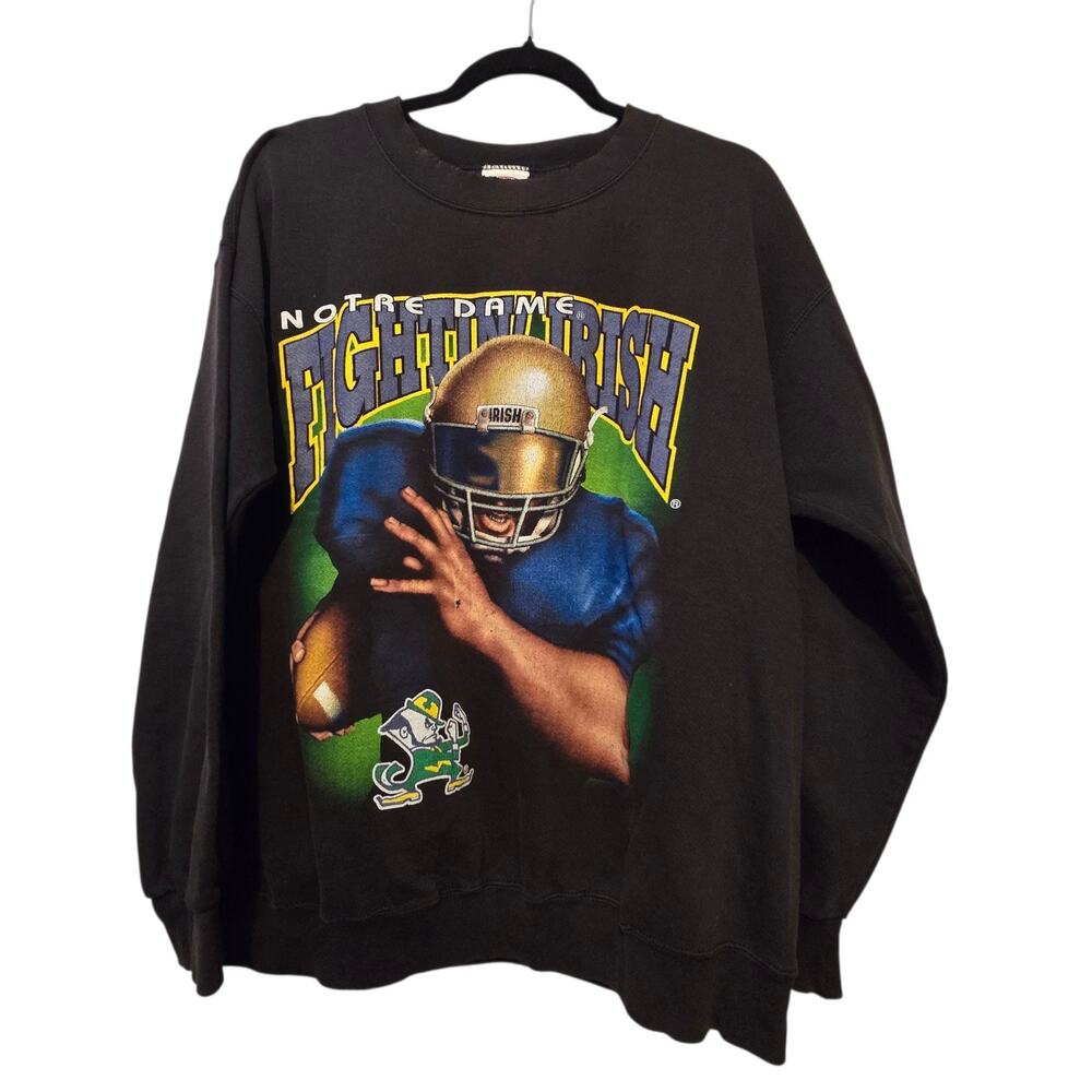 Vtg 90s Nutmeg Notre Dame‎ Fightin Irish Sweatshirt LG Large Print Football USA